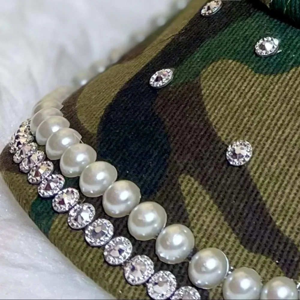 Camo Bling Rhinestone & Pearl Embellished Baseball Cap Hat NEW - Picture 8 of 12